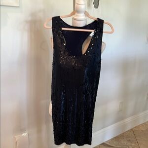 Black Asymmetrical Sequin Halter Midi Dress
